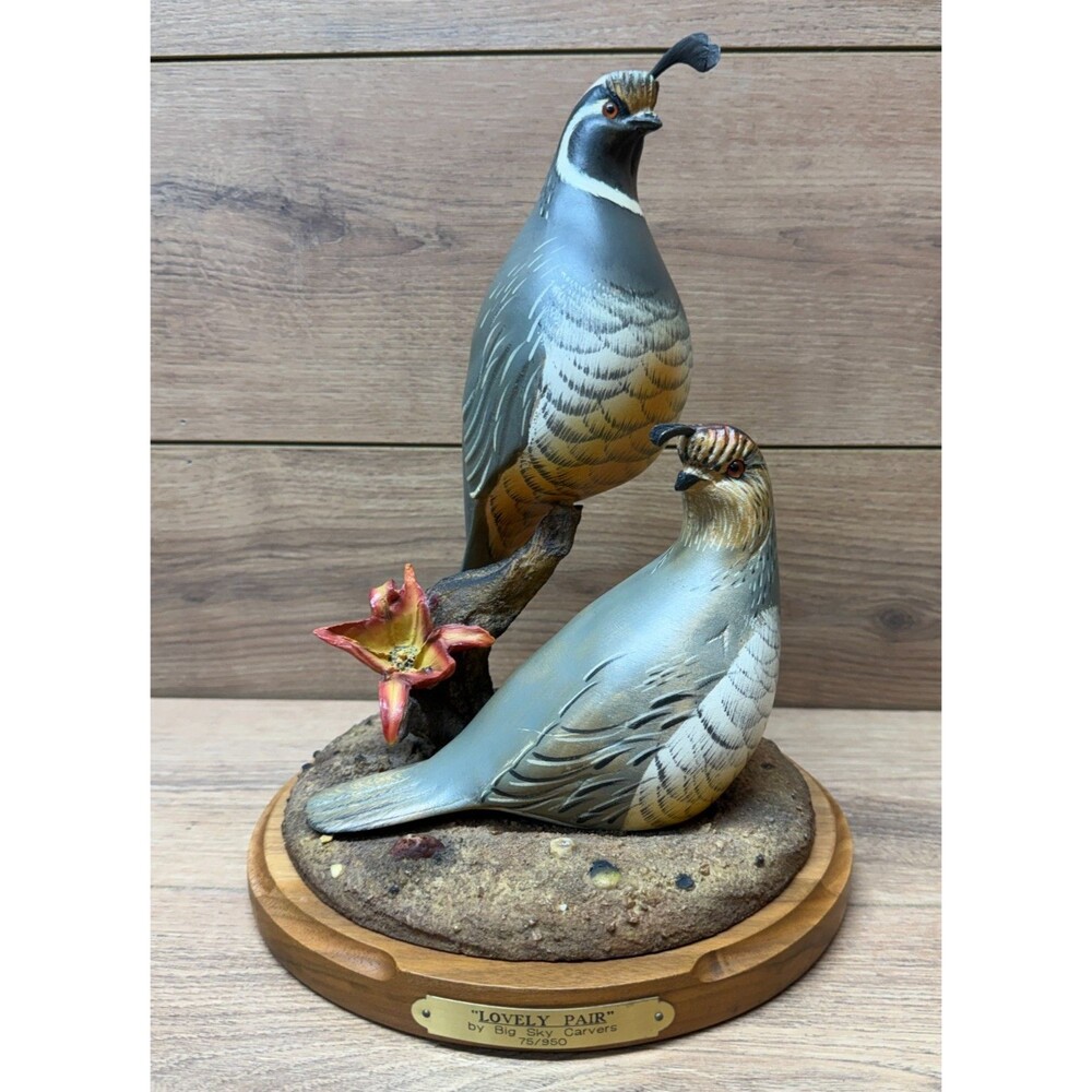 Vintage Big Sky Carvers Lovely Pair Quail Sculpture Limited Edition 75/950 Wood